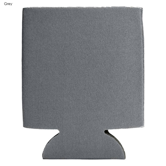 A grey foam stubby cooler featuring a cutout base and a simple design, ideal for beverage insulation.