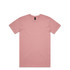 A pink T-shirt with a round neck and short sleeves, featuring a logo on the label.