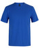 A blue t-shirt with a round neck and short sleeves, featuring a label and no visible graphics.