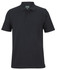 A black short-sleeved polo shirt with a collar and a logo on the chest area.