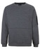 A grey crew neck fleece jumper with a front pocket and a side zipper pocket. It features a logo.