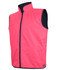 A reversible vest in bright pink with a zip closure and side pockets, featuring a logo on the hem.