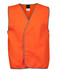 An orange safety vest with grey trimming, featuring a simple, sleeveless design and a logo.