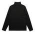 A black long-sleeve turtleneck shirt with a fitted design and high collar, featuring a logo at the back.