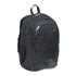 A black laptop backpack with zippered compartments and mesh side pockets. Features a logo and adjustable straps.