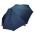 A navy umbrella with a smooth finish and a handle, featuring a branding logo.