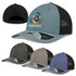 A selection of caps in green, olive, and blue, featuring a logo on the front and a mesh back. A selection of caps in green, olive, and blue, featuring a logo on the front and a mesh back.