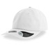 A white cap with a mid visor and a logo, featuring a classic design and structured fit.
