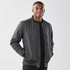 A men's thermal jacket in dark grey with a quilted pattern and a front zip closure. Features a logo on the chest.