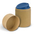 A drink bottle in a blue hue, displayed with a brown cardboard container. The container is partially open.