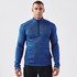 A men's quarter-zip thermal jumper in blue, featuring a textured stripe design and a small logo on the side.
