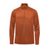 A men's Milano 1/4 zip pullover in a rich orange shade, featuring long sleeves and a zip collar. Includes a small logo.