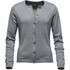 A grey Women’s Avondale Cardigan with a round neckline and button closure, featuring long sleeves and a simple design.