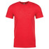 A red crew neck t-shirt made from CVC material with short sleeves and a logo.
