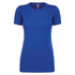 A blue women's CVC crew t-shirt with a classic fit and short sleeves. It features a logo on the label.
