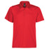 A red men's polo shirt with a collar, short sleeves, and a logo on the chest.
