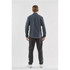 A men's long-sleeve quick dry shirt in dark blue, featuring a collar and a logo on the back.