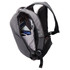 A grey anti-theft backpack with multiple compartments, showcasing organisation for various items inside.