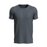 A grey men's active sports t-shirt with short sleeves and a round neckline, featuring a logo.