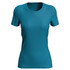 A women's active sports T-shirt in a teal colour, featuring a fitted design and short sleeves. It has a logo.
