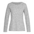 A women's grey knitted sweater with a round neckline and long sleeves. It features a subtle texture.