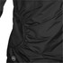 A black rain jacket featuring gathered side details and a logo. Ideal for wet weather.