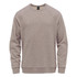 A light brown men's fleece crew neck sweater featuring raglan sleeves and a logo.