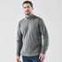 A grey men's pullover with a 1/4 zip and a chest pocket, featuring long sleeves and a logo.