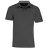 A grey polo shirt with a classic collar and a logo on the chest. Short sleeves and a simple design.