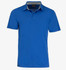 A blue polo shirt with a collar and a logo. It features a classic fit and short sleeves.