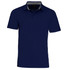 A navy blue men's polo shirt featuring a collar and short sleeves, with a logo on the chest.