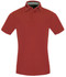 A red men's polo shirt with a classic collar and a logo on the chest area.