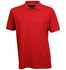 A red men's polo shirt with a collar, short sleeves, and a logo on the side.