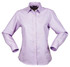A lilac long-sleeve ladies' button-up shirt featuring a fitted silhouette and a logo.