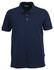 A navy blue men's polo shirt with a collar and three buttons, featuring a logo on the side.