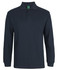 A long-sleeve polo shirt in navy blue with a branded logo on the chest.