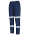Navy cargo pants with reflective D+N tape detailing and multiple pockets, featuring a logo.