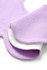 A 100% organic cotton baby bib in lavender and white, featuring a soft interlock texture and rounded edges.