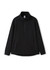 A black polar fleece half zip top with long sleeves and side pockets, featuring a branding logo.
