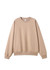 A beige oversize crew neck fleece jumper featuring dropped shoulders and a relaxed fit. It includes a logo on the label.