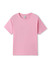 A pink organic T-shirt with a simple design, featuring a label and no visible branding.