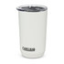 A drink bottle features a white finish with a clear lid and a branding logo. It holds 500ml of liquid.
