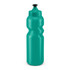 A drink bottle in vibrant teal color featuring a contoured shape and a black push-pull cap.