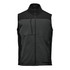 A men's softshell vest in green and black, featuring a zip front and side pockets, with a logo.