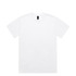 A white t-shirt with a crew neckline and short sleeves. It features a logo on the label.