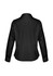 A black long sleeve shirt with a tailored fit and an open collar, featuring a logo on the back.