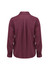 A burgundy women's long sleeve button-up shirt featuring a classic collar and a back pleat, with a logo present.