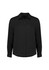 A black long sleeve shirt with a collared neckline and button-down front. It features long sleeves and a relaxed fit.
