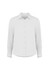 A women's long sleeve shirt in white with a button-down front and collar. It features a branding logo.