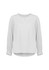 A women's long sleeve blouse in a soft white colour with a round neckline and button detail. It features a relaxed fit.
